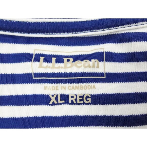 L.L. Bean Size XL Womens White Blue Stripe 3/4 Sleeve Draw String V Neck Top - Picture 4 of 9